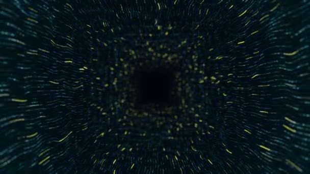 Abstract Technology Background Animation Flying Tunnel Green Stripes Flickering Particles — Stock Video