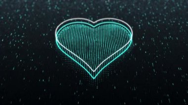 Karanlık arka planda parlak kalp simgesi olan teknolojik altyapı. Kusursuz döngü 