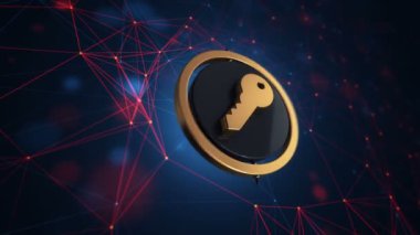 Teknoloji arka planında dönen daireli anahtar simgesinin 3d animasyon görüntüleri, kusursuz döngü