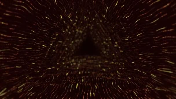 Fond technologique abstrait avec animation de vol dans le tunnel à partir de bandes dorées et de particules scintillantes comme transfert de données, Animation de boucle transparente 