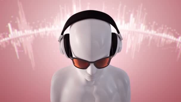 Abstrait Blanc Modèle Homme Dans Les Lunettes Écouteurs Écouter Musique — Video