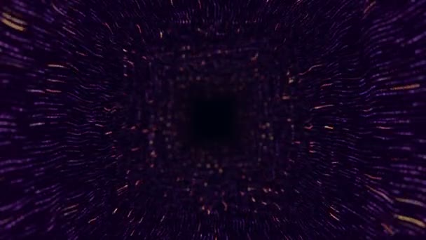 Fondo Tecnología Abstracta Con Animación Vuelo Túnel Rayas Púrpuras Partículas — Vídeo de stock