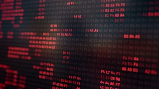 コンピュータ画面上の異なる構成で赤のバイナリコードを表現する技術的背景 シームレスなループのアニメーション — ストック動画