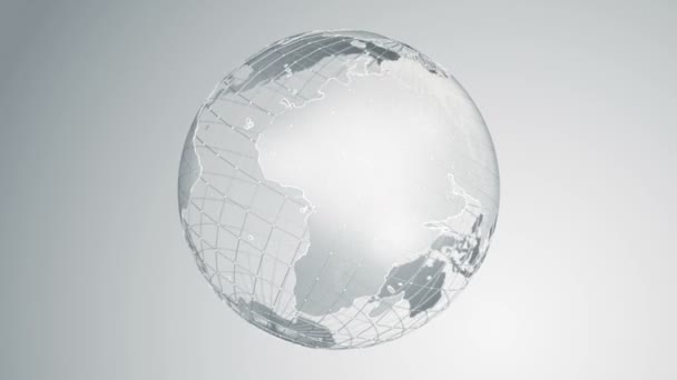 Abstraktní pozadí s rotací šedé Země Globe ze skla, Animace bezešvé smyčky 