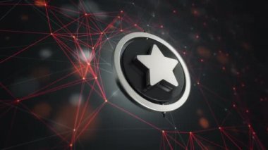 Teknoloji arka planında dönen daireli yıldız simgesinin 3d animasyon görüntüleri, kusursuz döngü