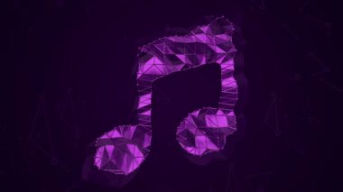 Metalik ağdaki notanın animasyon sembolü olan soyut bir arkaplan. Kusursuz döngünün animasyonu.