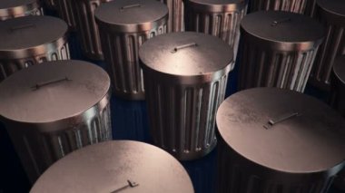 Metalik geri dönüşüm kutularının animasyonu. Kusursuz döngünün animasyonu.