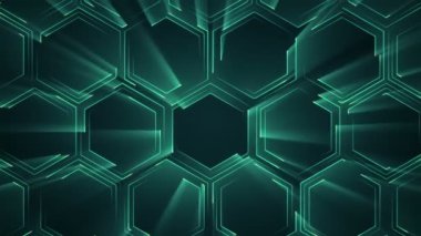 Devre elektrik sinyal parçacıkları ve yeşil ışık çizgilerinin animasyonuyla soyut teknoloji arka planı. Kusursuz döngünün animasyonu.