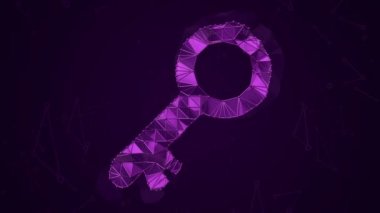 Metalik ağdaki kilit anahtarının animasyon sembolüyle soyut arkaplan. Kusursuz döngünün animasyonu.