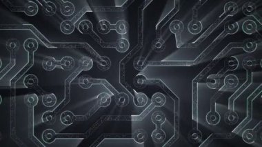Devre elektrik sinyal parçacıkları ve ışık çizgileri animasyonu ile soyut teknoloji arka planı. Kusursuz döngünün animasyonu.
