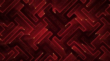Devre elektrik sinyal parçacıkları ve kırmızı ışık çizgilerinin animasyonuyla soyut teknoloji arka planı. Kusursuz döngünün animasyonu.  