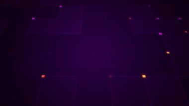 Çizgili ve parçalı geometrik arkaplan. Mor parıltılı devre elektrik sinyalinin animasyonu. Kusursuz döngünün animasyonu.  