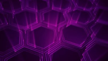 Devre elektrik sinyal parçacıkları ve mor ışık çizgilerinin animasyonuyla soyut teknoloji arka planı. Kusursuz döngünün animasyonu. 