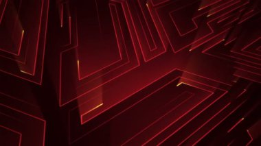 Devre elektrik sinyal parçacıkları ve kırmızı ışık çizgilerinin animasyonuyla soyut teknoloji arka planı. Kusursuz döngünün animasyonu.  