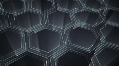 Devre elektrik sinyal parçacıkları ve ışık çizgileri animasyonuyla soyut gri teknoloji arka planı. Kusursuz döngünün animasyonu.