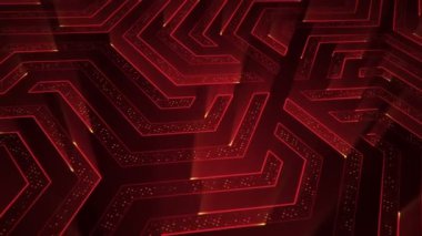 Devre elektrik sinyal parçacıkları ve kırmızı ışık çizgilerinin animasyonuyla soyut teknoloji arka planı. Kusursuz döngünün animasyonu.  