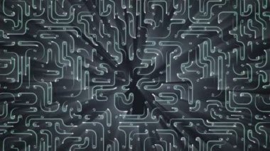 Devre elektrik sinyal parçacıkları ve ışık çizgileri animasyonu ile soyut teknoloji arka planı. Kusursuz döngünün animasyonu.
