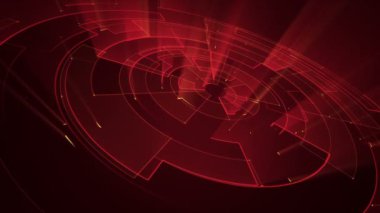 Devre elektrik sinyal parçacıkları ve kırmızı ışık çizgilerinin animasyonuyla soyut teknoloji arka planı. Kusursuz döngünün animasyonu.  