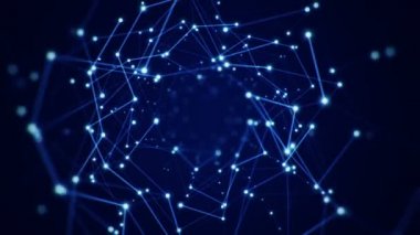 Devre elektrik sinyal parçacıkları ve yeşil ışık çizgilerinin animasyonuyla soyut teknoloji arka planı. Kusursuz döngünün animasyonu.