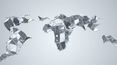 Çokgen şekil, küresel köşeler ve çizgilerden soyut dünya haritasının animasyonu. Kusursuz döngünün animasyonu.