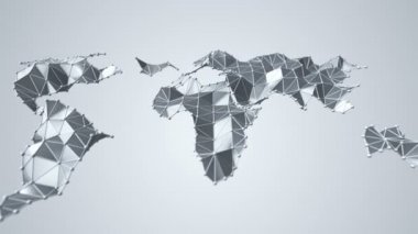 Çokgen şekil, küresel köşeler ve çizgilerden soyut dünya haritasının animasyonu. Kusursuz döngünün animasyonu.