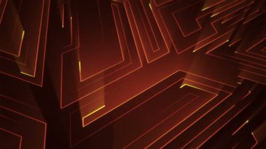 Devre elektrik sinyal parçacıkları ve turuncu ışık çizgilerinin animasyonuyla soyut teknoloji arka planı. Kusursuz döngünün animasyonu.  