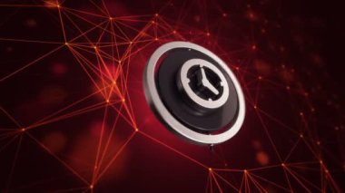 Teknoloji arka planında dönen daireli saat simgesinin 3d animasyon görüntüleri, kusursuz döngü