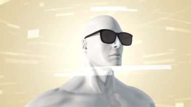 VR gözlüklü insan animasyonu soyut uzayda parçacıklar ve verilerle. Sanal gerçeklik ve teknoloji endüstrisi. Kusursuz döngünün animasyonu.