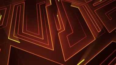 Devre elektrik sinyal parçacıkları ve turuncu ışık çizgilerinin animasyonuyla soyut teknoloji arka planı. Kusursuz döngünün animasyonu.  