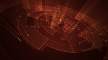Devre elektrik sinyal parçacıkları ve turuncu ışık çizgilerinin animasyonuyla soyut teknoloji arka planı. Kusursuz döngünün animasyonu.  