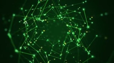 Devre elektrik sinyal parçacıkları ve yeşil ışık çizgilerinin animasyonuyla soyut teknoloji arka planı. Kusursuz döngünün animasyonu.