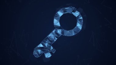 anahtar, mavi arkaplan üzerinde soyut canlandırma, pürüzsüz döngü