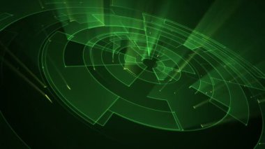 Devre elektrik sinyal parçacıkları ve yeşil ışık çizgilerinin animasyonuyla soyut teknoloji arka planı. Kusursuz döngünün animasyonu.  