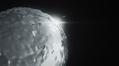 Işık arka planında dönen parlak yerkürenin animasyonu. Kusursuz döngünün animasyonu.