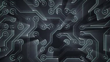 Devre elektrik sinyal parçacıkları ve ışık çizgileri animasyonu ile soyut teknoloji arka planı. Kusursuz döngünün animasyonu.