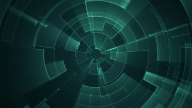 Çizgili ve parçalı geometrik arkaplan. Turkuaz ışıltılı devre elektrik sinyalinin animasyonu. Kusursuz döngünün animasyonu.  