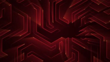 Devre elektrik sinyal parçacıkları ve kırmızı ışık çizgilerinin animasyonuyla soyut teknoloji arka planı. Kusursuz döngünün animasyonu.  