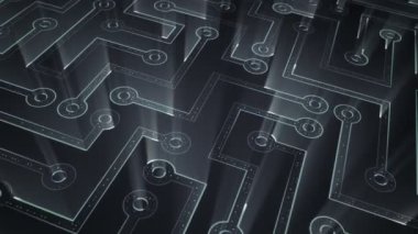 Devre elektrik sinyal parçacıkları ve ışık çizgileri animasyonu ile soyut teknoloji arka planı. Kusursuz döngünün animasyonu.