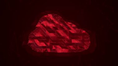 Metalik ağdaki veri bulutunun animasyon sembolüyle soyut bir arkaplan. Kusursuz döngünün animasyonu.