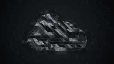 Metalik ağdaki veri bulutunun animasyon sembolüyle soyut bir arkaplan. Kusursuz döngünün animasyonu.