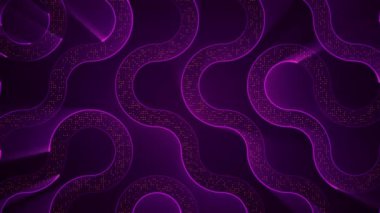 Devre elektrik sinyal parçacıkları ve mor ışık çizgilerinin animasyonuyla soyut teknoloji arka planı. Kusursuz döngünün animasyonu. 