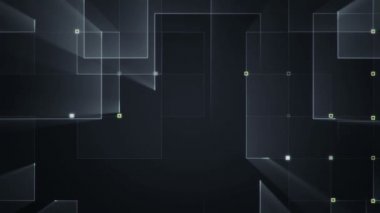 Çizgili ve parçalı soyut teknolojik arka plan. Gri parıltılı devre elektrik sinyalinin animasyonu. Kusursuz döngünün animasyonu.  