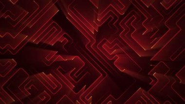 Devre elektrik sinyal parçacıkları ve kırmızı ışık çizgilerinin animasyonuyla soyut teknoloji arka planı. Kusursuz döngünün animasyonu.  