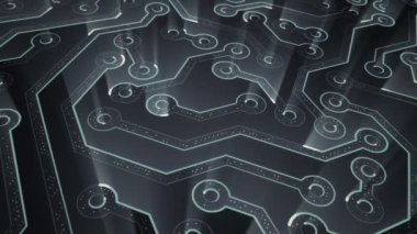 Devre elektrik sinyal parçacıkları ve ışık çizgileri animasyonu ile soyut teknoloji arka planı. Kusursuz döngünün animasyonu.