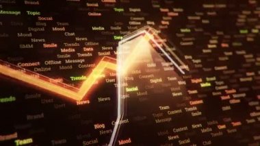 Büyüyen grafiklerin canlandırılmasıyla soyut bir arkaplan ve yüzde sembolleri olan sayılar akışı. Finansal rakamlar ve grafikler artan kâr gösteriyor. Kusursuz döngünün animasyonu.