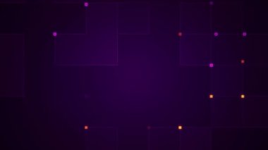 Çizgili ve parçalı geometrik arkaplan. Mor parıltılı devre elektrik sinyalinin animasyonu. Kusursuz döngünün animasyonu.  