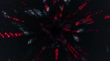 Parlayan ve titreyen parçacıklardan dijital teknolojik tünele uçmanın 3 boyutlu animasyonu, kusursuz döngü