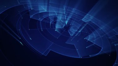 Devre elektrik sinyal parçacıkları ve mavi ışık çizgilerinin animasyonuyla soyut teknoloji arka planı. Kusursuz döngünün animasyonu.  