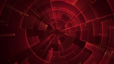 Devre elektrik sinyal parçacıkları ve kırmızı ışık çizgilerinin animasyonuyla soyut teknoloji arka planı. Kusursuz döngünün animasyonu.  