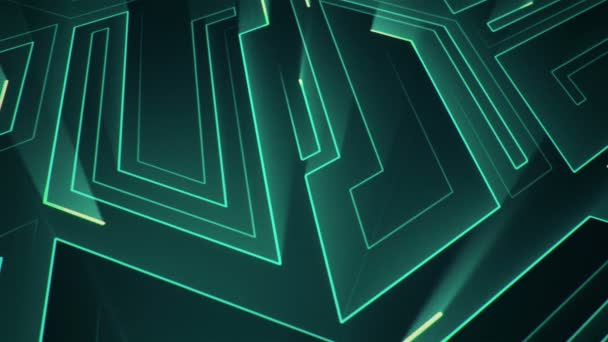 Fond technologique abstrait avec animation de particules de signaux électriques de circuits et bandes lumineuses turquoise. Animation de boucle transparente .